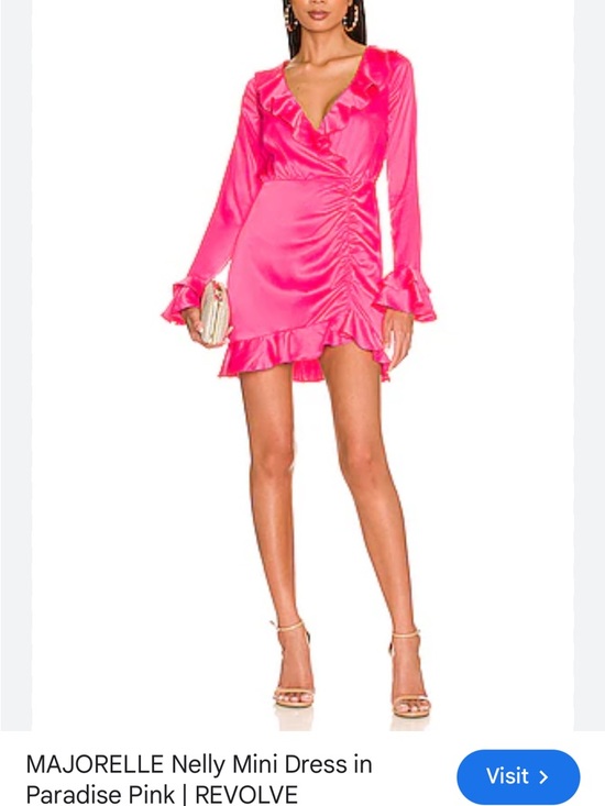 MAJORELLE Pink Satin Ruffle Wrap Nelly Mini Dress in Paradise Pink New with Tags - Picture 3 of 13